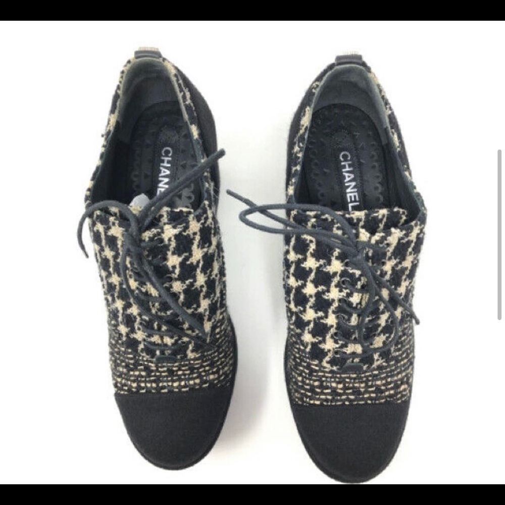 Chanel 36.5 Black Tweed Platform Shoes 2972-7-11621 - Picture 4 of 8